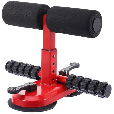 Adjustable Sit-up Assist Metal Red for Indoor Exercise | Portable Crunch Aid, Locking Height Design, Compact Home Workout Support