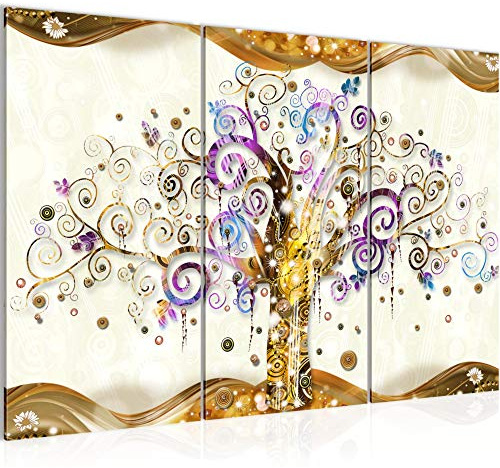 Runa Art Gustav Klimt Albero Della Vita Quadri Soggiorno Grande Colorato Astratto 120 x 80 cm 3 Pezzi Decorazione Murale 003031a