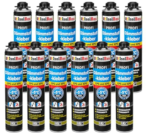 Isolbau B2 Lot de 12 tubes de colle périmétrique pour panneaux EPS et XPS 750 ml Mousse adhésive en polyuréthane 1K pour fixation et isolation