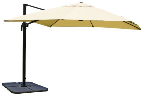 Mendler Gastronomie-Ampelschirm HWC-A96, Sonnenschirm 3x3m (Ø4,24m) Polyester Alu/Stahl 23kg mit Ständer - creme