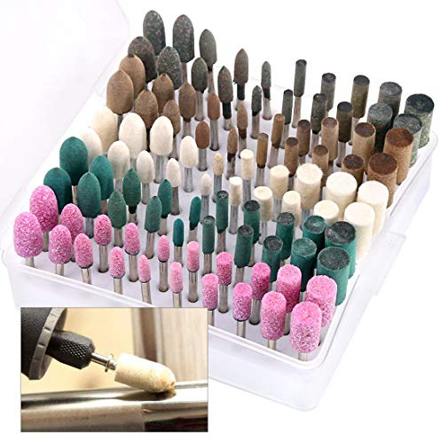 Keadic 100Pcs Rotary Grinding Stone Bits Set - Felt Polishing Buffing Wheel for Dremel Rotary Tool, Shank Abrasive Mounted Stone Grinding Bits Set for Polishing