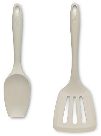 Zeal JSET12C Non-Stick Silicone Large Spatula Spoon & Turner 2-Piece Set-Cream