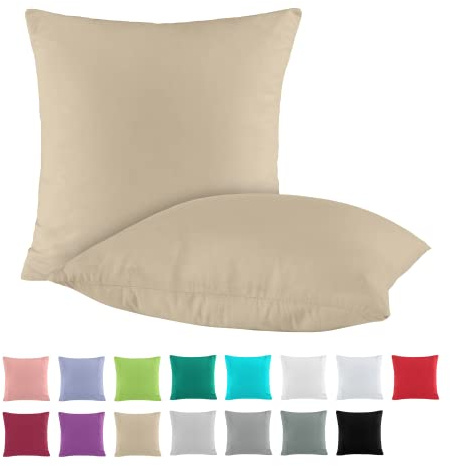 BaSaTex Baumwolle Renforcé Kissenbezug, 2er Pack, 80x80 cm, Beige | 100% Baumwolle, Öko_Tex Zertifiziert, Reißverschluss