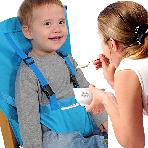 ele ELEOPTION Tragbar Baby Hochstuhl Esszimmerstuhl Sicherheitsgurt, Kinderstuhl Fütterungsstuhl Sicherheit Sitzbezug, Faltbar Kleinkind Boostersitze Sitzgurt Geeignet für die meisten Stühle (Blau)