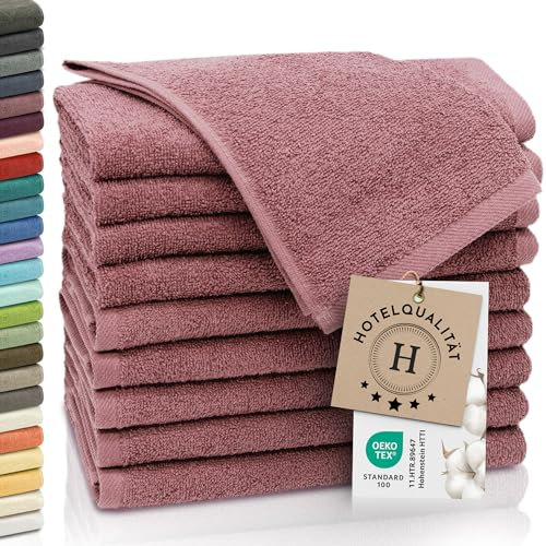 ZOLLNER 10 asciugamani per gli ospiti - morbidi e assorbenti lavette da viso - lavabili a 95°C - cotone - 30x50cm - rosa vecchio