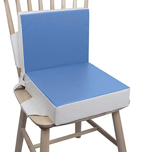Kalawen PU Rialzo Cuscino per Bambini 2 Pezzi, Cuscino per Sedia Seggiolino Sedia rialzata per bambini Regolabile Lavabile Smontabile con 2 Cinghie Blu