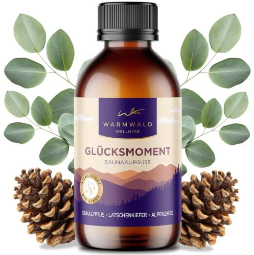 Warmwald - Saunaaufguss - Sauna Aufgussmittel mit natürlichen ätherischen Ölen - Saunaöl - Saunaduft - Eukalyptus-Latschenkiefer-Zirbe (Glücksmoment - 100 ml)