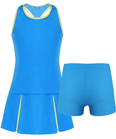 Aislor Tennisbekleidung Mädchen Sportkleid Tenniskleid Sport Kleid Hockeykleid Freizeitkleid Sommerkleid Sportbekleidung Tennisanzug V Blau 134-140