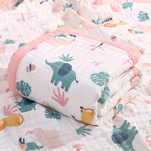 Hivia Musselin Babydecke 6-lagig 110x110cm Baumwolle Rosa Elefant | Weich, atmungsaktiv, leicht. Vielseitig: Wickeldecke, Badetuch, Spucktuch. Sommerlich, kuschelig, hochwertig.