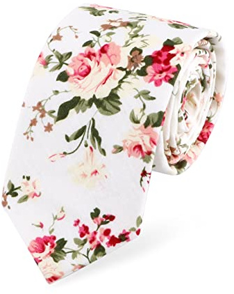 HOULIFE Floral Krawatten für Männer - Skinny Herren Krawatte, Herren Baumwolle Krawatte, Slim Herren Krawatte für Hochzeit Party Casual Daily Use, weiß, /