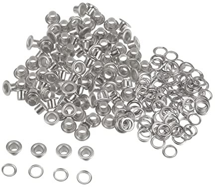 sourcing map 100set Grommets Kit Metal Eyelets 3mm 1/8 Hole Tiny Grommet for Shoes Clothes Belt Bag DIY Project, Silver Tone