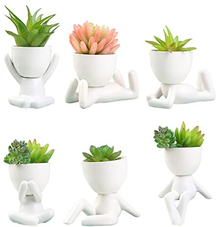 KAYKAI 6 vasi in ceramica per piante grasse, vasi creativi a forma di umana, piccoli vasi per fiori di cactus, mini fioriere decorative per la casa e la decorazione da tavolo