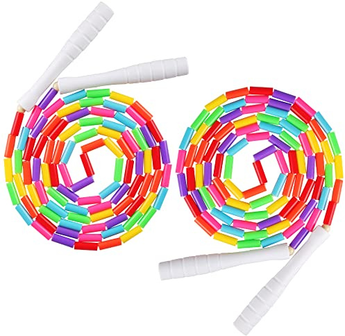 Fezog Springseil mit Regenbogenperlen, segmentiertes Springseil für Kinder und Erwachsene, verwicklungsfreies Seilspringen für Kinder, für Fitness-Training, 2 Stück