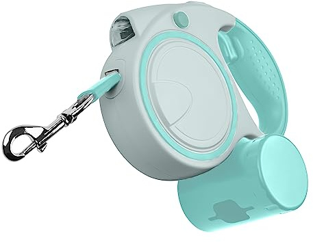 Ultra Grün Ausziehbare Hundeleine 5 m mit LED-Licht und Kotbeutelhalter Kotbeutelspender Starke Einziehbare Leine für Große Hunde Lange Trainingsleine Kleine Mittelgroße Flexible Hundeleinen