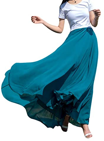Damen Chiffon Maxirock Hohe Taillen 720 Grad Großer Swing Röcke Freizeitrock Ballsaal Ballett Latein Tanzrock Tänzerin Tanzkostüm Frauen Einfarbig Langer Bauchtanz Rock Performance Kleidung I S