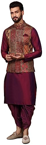 KISAH herr traditionell normal passform tryckt sidenblandning Kurta Dhoti byxor set, Multi-Majenta, M