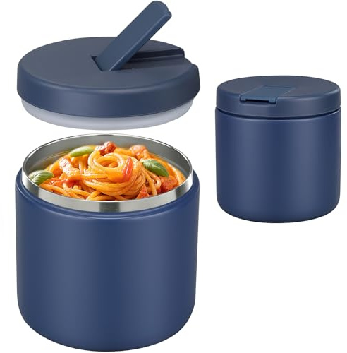 Pawtong 19oz Insulated Vacuum Food Jar with Buckle Lid Wide Mouth Soup Thermo for Hot Food Kids Leakproof Stainless Steel Lunch Container- Blue