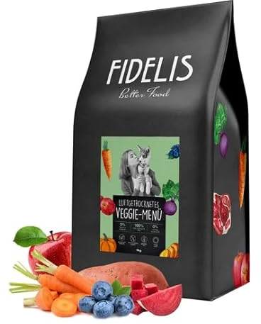Fidelis - Getrocknetes Veggie-Menü für Hunde 1kg - Premium vegetarisches Hundefutter trocken mit 100% Gemüse, Obst & Leinöl - Proteinhaltiges Trockenfutter Hund luftgetrocknet - Zucker- & Getreidefrei