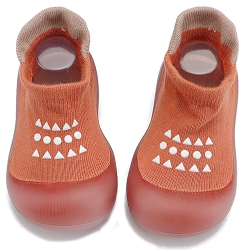 Baby pojkar flickor strumpskor småbarn barfotatofflor andas första gåstolar med halkfri gummisula, Orange, 12-18 Months