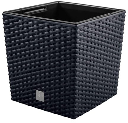 magubo Pflanzkübel in Rattan-Optik, inkl. Einsatz, quadratisch - Übertopf Groß für Haus und Garten, Moderner Blumentopf, Blumenkübel in Premium-Qualität (Anthrazit, 325)