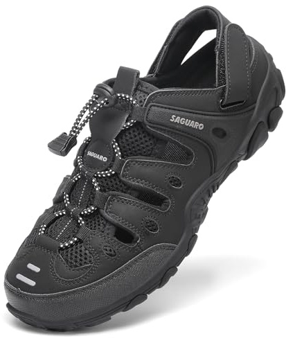 SAGUARO Uomo Sandali da Trekking con Punta Chiusa Estate Donna Scarpe da Esterno Traspirante Antiscivolo Sandali Sportivi Nero 44 EU
