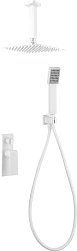 IMEX - Set doccia monocomando da incasso con manico e spruzzatore - Docce da incasso a soffitto - Rubinetteria da bagno (Bianco Opaco)