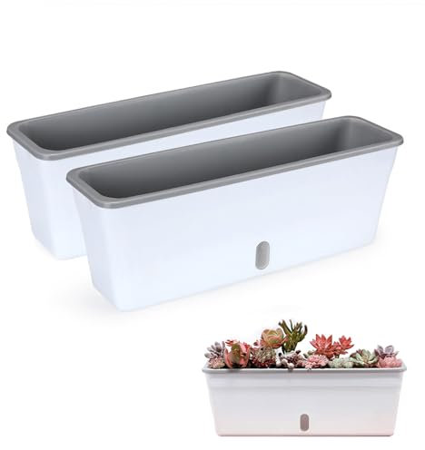 LIKEUDO Confezione da 2 vasi da fiori autoirriganti, 44 x 11 x 15,5 cm, grandi vasi da fiori rettangolari