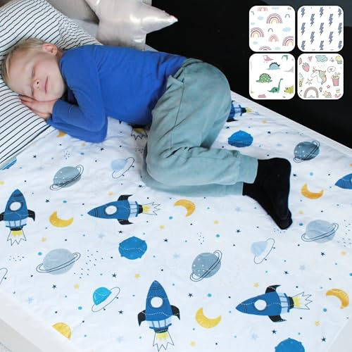 Hygge Sheets protège-Matelas Enfant imperméable – Alèse absorbante Lavable avec Rabats latéraux – Lit Simple – Stop Pipi au lit, Jusqu’à 500 ML (Espace)