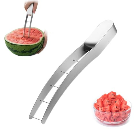 Winnes Cortador de Sandia Cortador de Sandía Acero Inoxidable Práctico Cortador de Frutas Adecuado para Ensalada de Frutas Fruteros y Acampar al Aire libre Herramientas de Cocina Rápidas y Seguras
