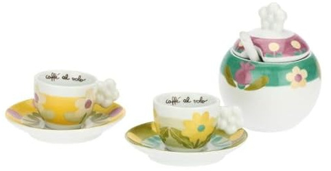 THUN, Set 2 Tazzine Caffè con Zuccheriera in Porcellana, Linea Florianne, Idea Regalo per la Cucina, Ø 6.5 cm, 5.5 cm h, 110 ml di Capienza
