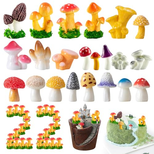 22 Stück Pilzmännchen Deko Märchenhafte Gartendeko aus Harz: Miniatur-Pilze und Miniatur-Deko-Pilze für Tortendekoration und Mini-Landschaft