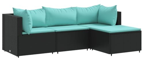 vidaXL Loungegrupp för trädgården med dynor 4 delar svart konstrotting, soffgrupp för trädgård, loungegrupp, loungegrupp för trädgård