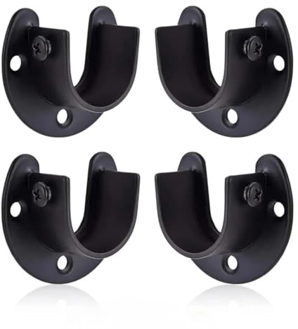 4pcs Black 25mm (0.98 Inch) Diameter Stainless Steel Rod Socket Flange U-Shape Bracket End Support for Curtain Pole, Wardrobe Closet & Bathroom Shower Rail Curtain