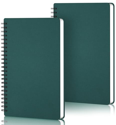 Yarotm Notizbuch A5 Liniert - 2 Stück Notizbücher Dunkelgrün - 14x21cm Spiralbindung Notebooks A5-100g/m² Papier Liniert Notizblock A5-60 Blatt/120 Seiten Spiralblock Diaries Notizheft