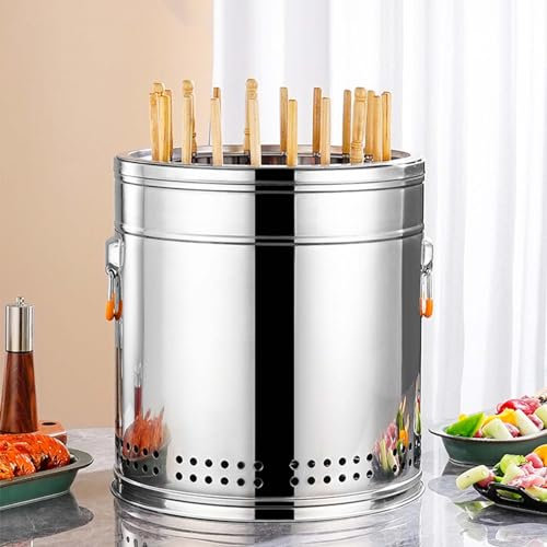 KUOYTT Smoker Rauchfreier Barbecue-Hängegrill Mit 30 Spießen Edelstahl-Holzkohlegrillofen Holzkohle-Grillfass Mit Großer Kapazität Tragbarer 360°-Rundum-Bräter,B