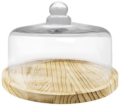 PALUPLUS Campana in Vetro con Base in Legno, Misura 27x22cm, Teca in Vetro Trasparente, Espositore per dolci e oggetti, composizioni floreali, oggetto decorativo per la tua casa -7991M