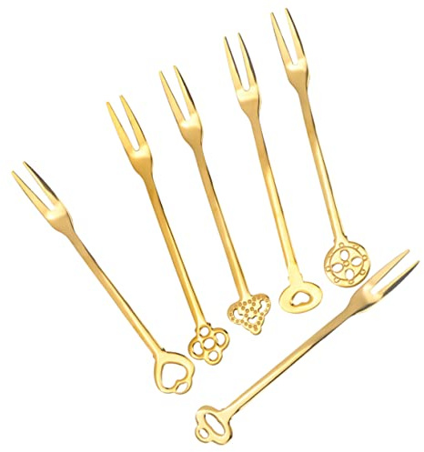 Cabilock 6pièces Fourchettes à Fruits Acier Doré Accessoires De Dessert Et Salade Avec Boîte Pour Et Bars