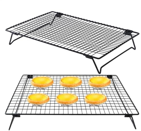 Wire Rack Baking Tray, Set of 2 Baking Plate, 34x24x5.7cm Cake, Stackable Rectangle Cookie Cooler Stand for Grilling, and Roasting, Ideal for Kitchen and Microwave