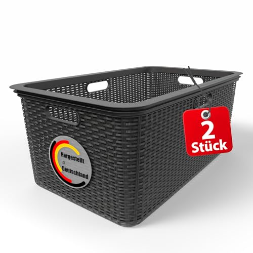 BigDean 2x Wäschekorb 59x39x26cm Rattan Design Wäschewanne | Made in Germany