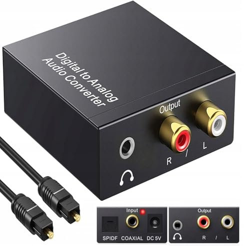 Aolirot Dac Convertitore Audio Digitale Analogico Adattatore Ottico RCA da Coassiale Toslink Segnali Audio Digitali SPDIF ad Analogico RCA L/R e Jack 3.5mm per PS3/4 HD DVD Blu-ray Sky HD Home Cinema