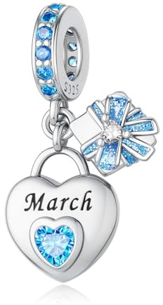 Aurevella 925 Sterling Silber Herz Geburtsstein Charm Anhänger für Armbänder und Halskette Personalisierte Herzgeschenke zum Geburtstag und Valentinstag für Damen und Mütter