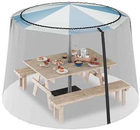 Relaxdays Zanzariere per Ombrellone da Esterno, Rete Anti Zanzare e Insetti, Cerniera Zip, 250-300 cm, Poliestere, Nero