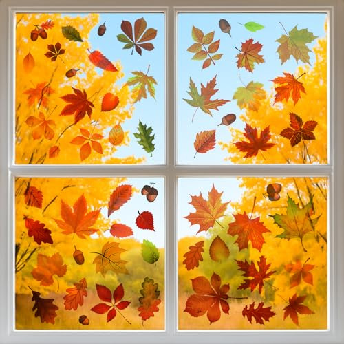 9 Pcs Fensterbilder Herbst Kinder Thanksgiving Ahornblatt Fensteraufkleber | Fensterbilder Selbstklebend, Warme Herbst deko für Kinderzimmer, Cafés, und Party