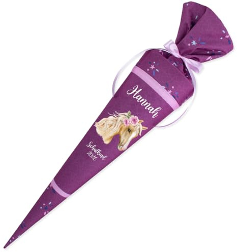 Deine Schultüte aus Stoff Kuschel Velvet Wunschmotiv individualisierbar mit Wunschname personalisierbar 70 cm 85 cm – Mädchen (85 cm ohne Kissen, Modell 12: Pferd)