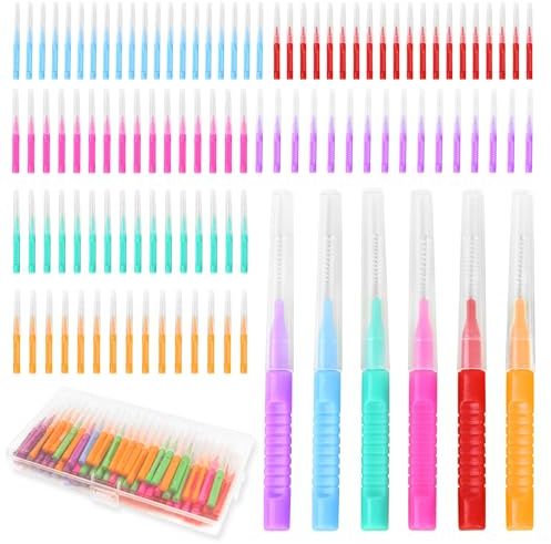 100 Stück Interdentalbürsten, 5 Größen Weiche Zahnstocher Zahnseide Kopf Oral Dental Hygiene Bürste, Mini Floss Sticks Zahnstocher für Zahnspange Mundreinigung