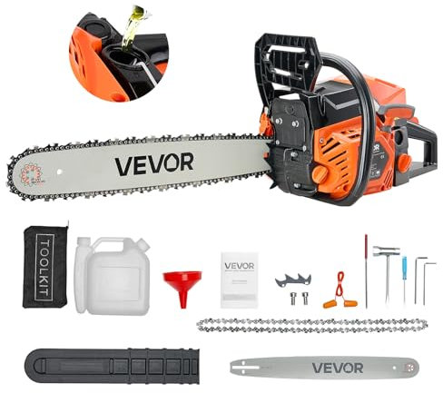 VEVOR Motosega a Gas da 58 cc Motosega a Scoppio da 508 mm 2,7 CV con Impugnatura Antiscivolo, con Doppio Serbatoio, per Taglio del Legno, Potatura degli Alberi e Disboscamento, Arancione Nero