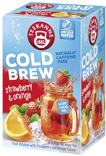 Teekanne Strawberry & Orange Cold Brew Infusion, 18 Tea Bags | All natural real fruit flavours, Hibiscus, Rosehip & apple, Refreshing cold brew, Ice cool