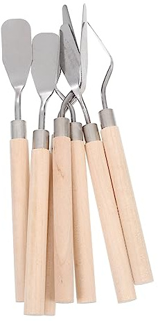 LALAFINA Spatole per Pittura ad Olio per Mescolare e Smudging Manico in Legno e Lama in Acciaio Inossidabile Set 7 Pezzi Raschietti Portatili per Pittura su Tela