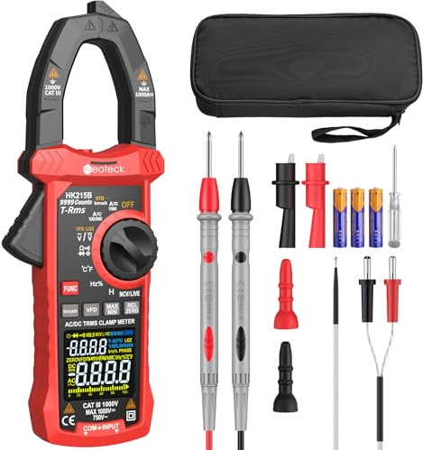 Neoteck Pince Ampèremétrique 9999 Counts 1000A TRMS AC/DC - Écran Couleur Multimètre Numérique Inrush, VFD, LoZ, NCV, Auto Range, Température, Capacité, Inductance CAT III 1000V / CAT IV 600V