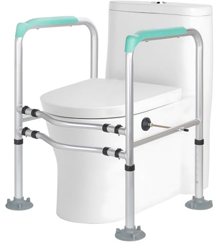 OUUTMEE Barras de Apoyo Para Inodoro, Ayuda para Ponerse de pie en el inodoro para personas mayores, hasta 6 niveles de altura ajustables, Con patas de goma, capacidad de carga: 200 kg | Altura y longitud regulables para apoyabrazos, con almohadilla de ventosa, soporte para inodoro, capacidad de carga: 200 kg